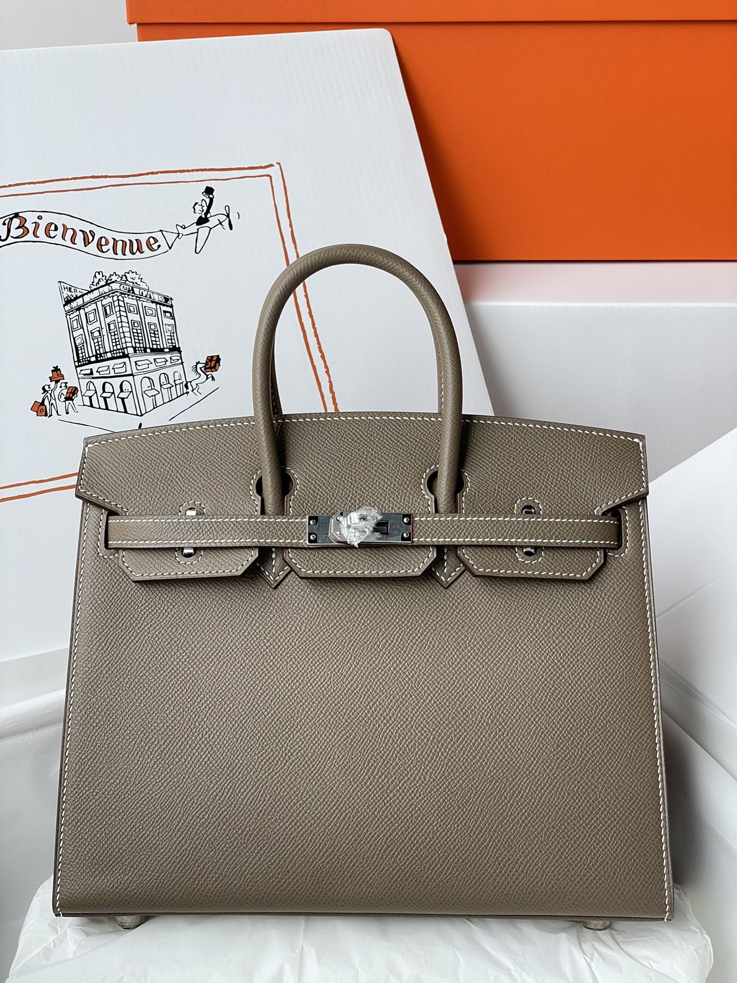 Hermes Birkin 25CM Epsom Leather Handbag Medium Grey